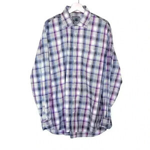 Peter Millar Purple Plaid 100% Cotton Button Down Shirt | Purple | SZ XL